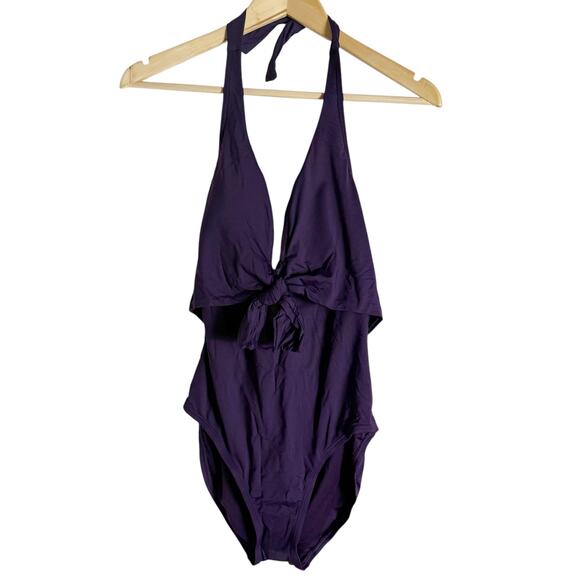 Vince Camuto Tie Front Plum Purple Halter One Piece Swimsuit Size 14 - Picture 3 of 11